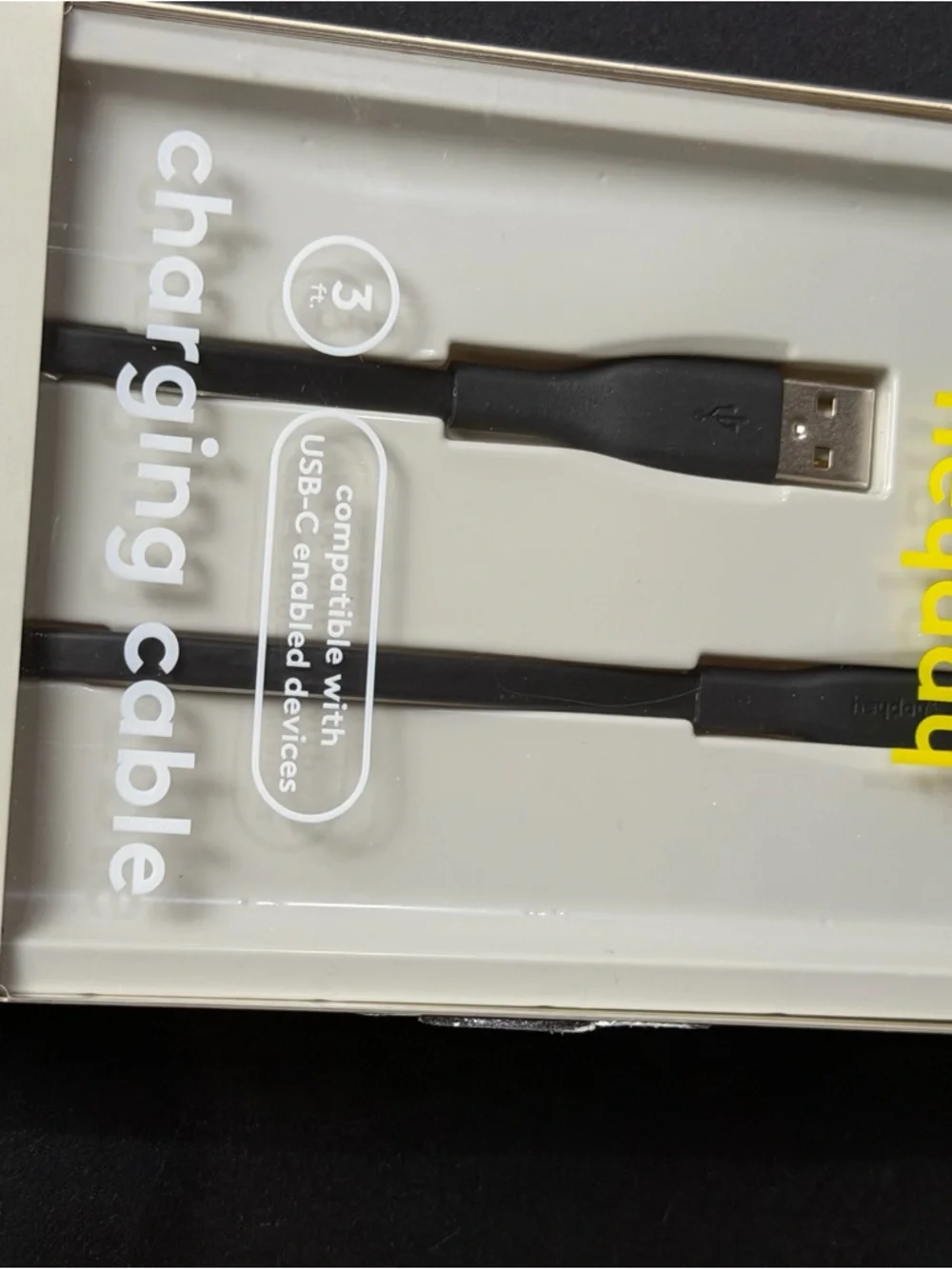heyday Black Flat USB-A to USB-C Charging Cable